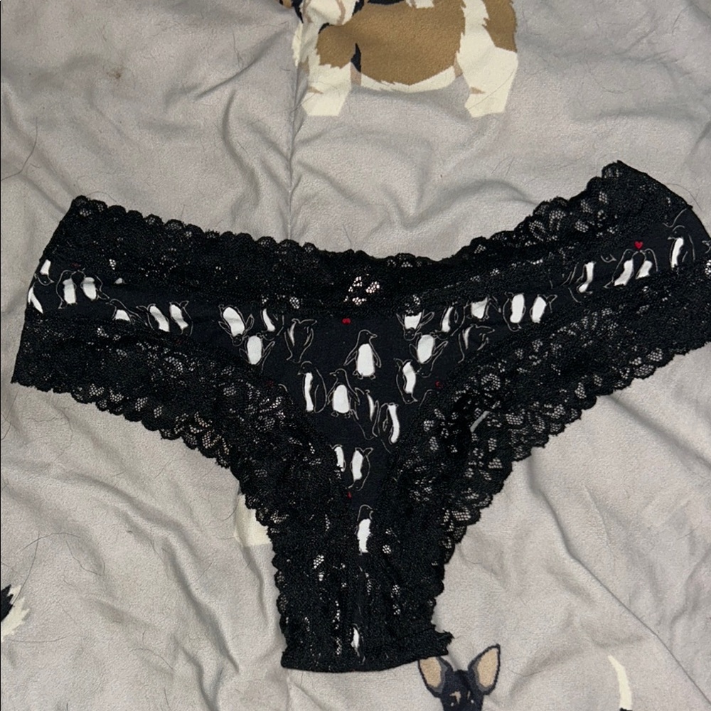 Black Lace Penguin Print Panties